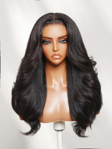 Klaiyi Yaki Recta Póntelo y Ve Pelucas de Encaje Sin Pegamento 7x5 Bye Bye Nudos Peluca de Cabello Humano