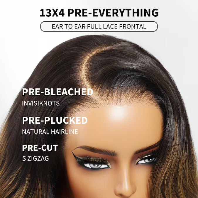 Klaiyi 13x4 Pre-Everything Black to Caramel Blonde Ombre Loose Wave Lace Frontal Human Hair Wig