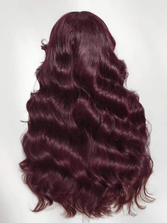 Code promo : HALF50 -50 % | Perruque Klaiyi Bye Bye Knots 7x5, couleur cerise noire, coupe dégradée, lisse, lace frontale 13x4, pré-assemblée 