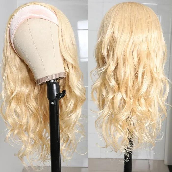 Clearance Sale| Klaiyi 613 Blonde Natural Wave Headband Wigs Glueless Human Hair Wigs With Pre-attached Scarf Flash Sale