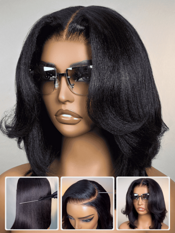 $100 OFF | Code: SAVE100 Klaiyi Put On and Go Glueless Bob Wig Silky Straight/Yaki Straight 7x5 Pre-Cut Lace Closure Wig Beginner Friendly