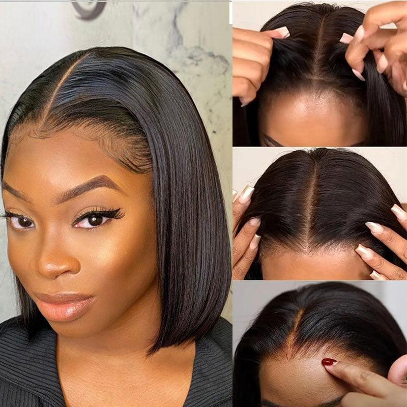 $100 OFF | Code: SAVE100 Klaiyi Put On and Go Glueless Bob Wig Silky Straight/Yaki Straight 7x5 Pre-Cut Lace Closure Wig Beginner Friendly