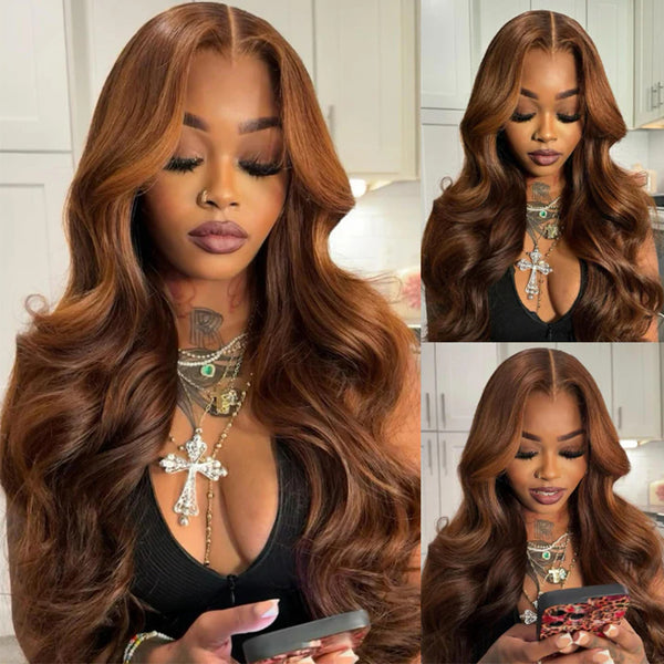 Klaiyi Chestnut Mocha Brown 13x4 Pre-Everything Lace Front Loose Wave Wig Put on and Go Glueless Wig