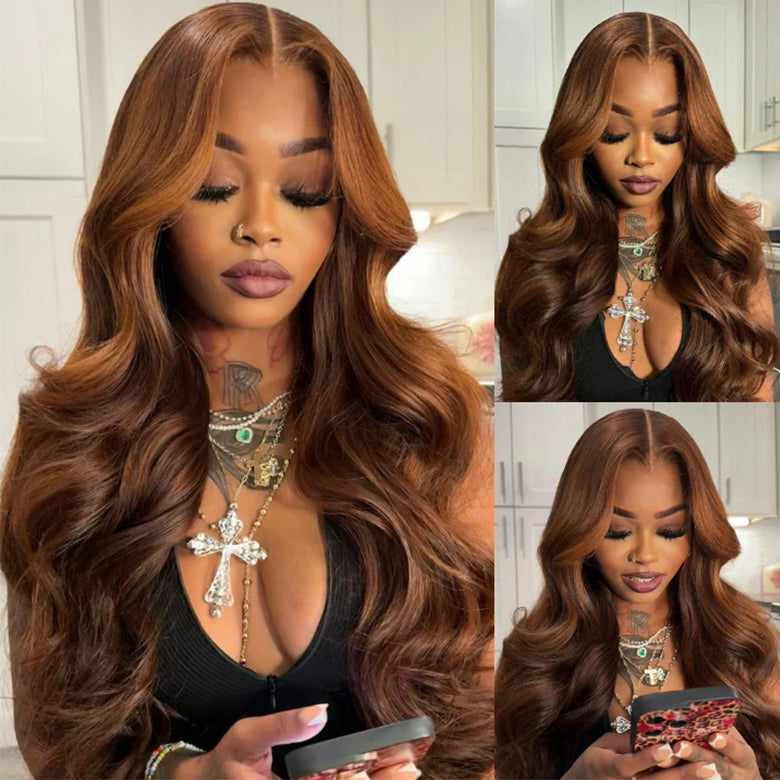 Klaiyi Chestnut Mocha Brown 13x4 Pre-Everything Lace Front Loose Wave Wig Put on and Go Glueless Wig