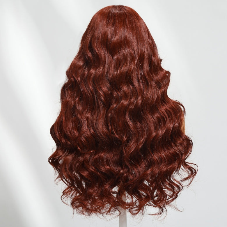 Klaiyi Brunette Auburn Copper 7x5 Pre everything Lace Frontal Wig Body Wave Virgin Human Hair Reddish Brown Color