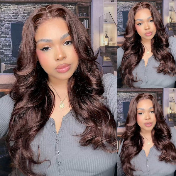 Klaiyi Chestnut Mocha Brown 13x4 Pre-Everything Lace Front Loose Wave Wig Put on and Go Glueless Wig