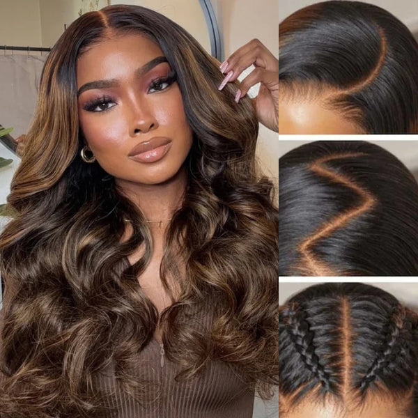 All Wigs Under $100 | Klaiyi Dark Root Brown Balayage Highlight 7x5 Bye Bye Knots Body Wave Lace Front Wig Flash Sale