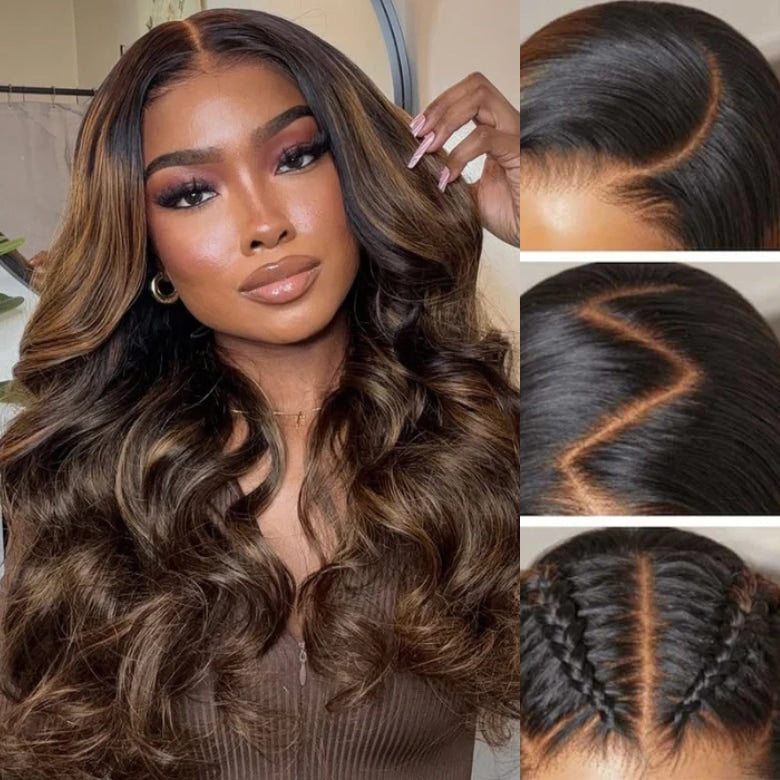 All Wigs Under $100 | Klaiyi Dark Root Brown Balayage Highlight 7x5 Bye Bye Knots Body Wave Lace Front Wig Flash Sale
