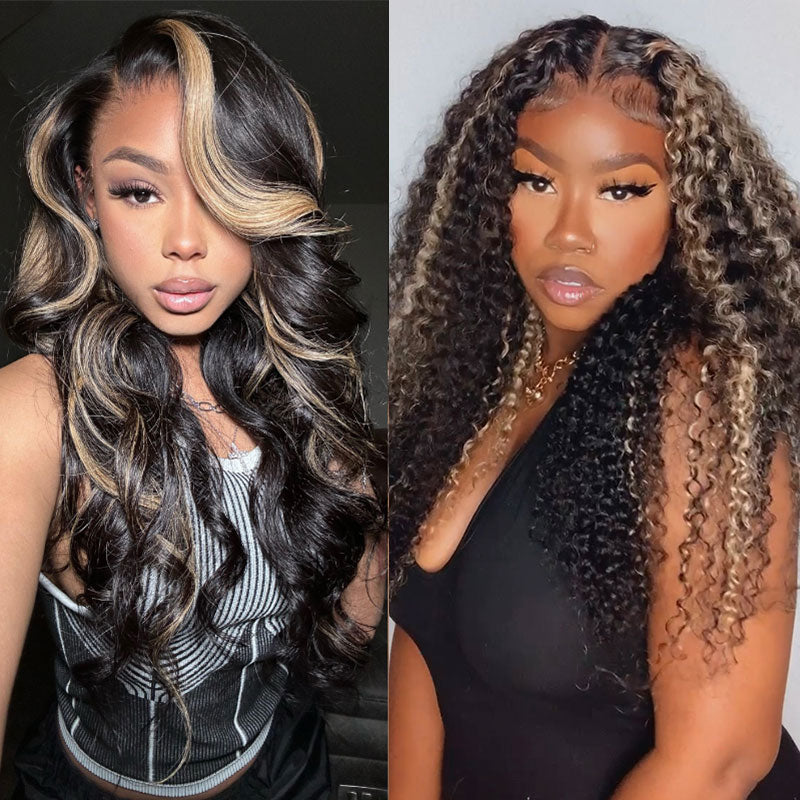 $100 OFF | Code: SAVE100   Klaiyi Balayage Blonde Highlights Body Wave/Jerry Curly Lace Front Wig Precolored Ombre Hair Flash Sale