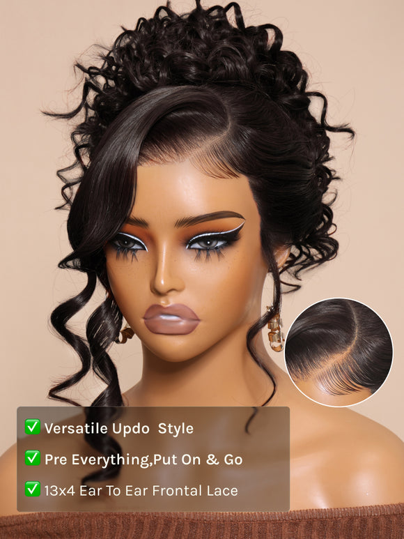Extra 50% Off Code HALF50  | Klaiyi 13x4 Pre Everything Body Wave Glueless Frontal Wig With Elastic Drawstring Human Hair Wig