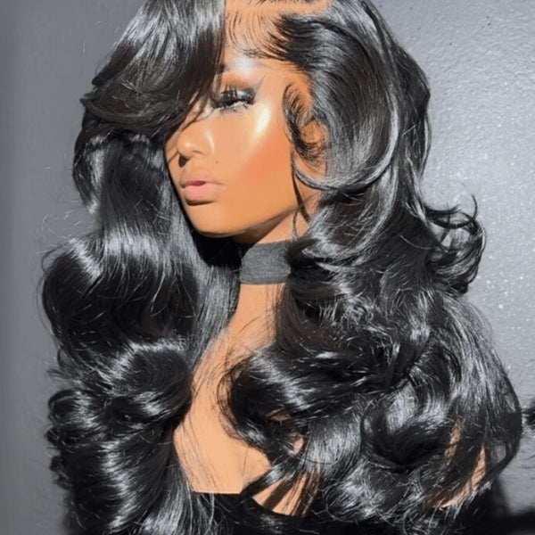 Klaiyi HD Real Scalp™ Wig with Curtain Bangs 13x4 Invisible  display picture 3