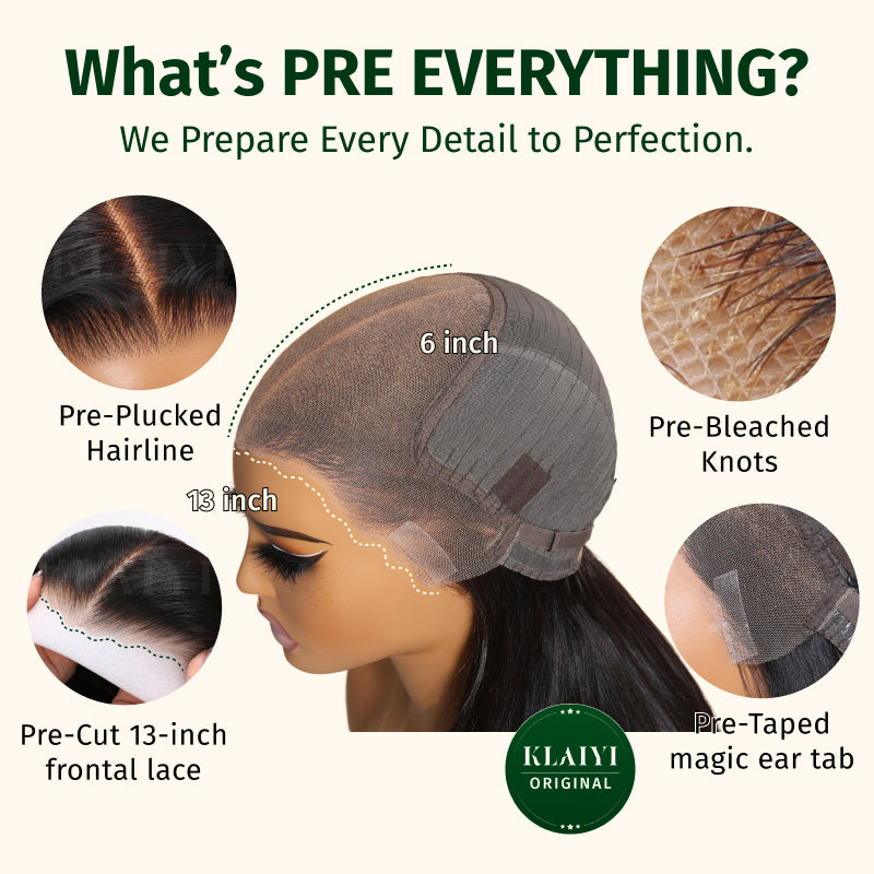 Klaiyi 13x6 Yaki Straight Pre Everything Wig with 4C Kinky Edges Put on & Go Glueless Wig Larger Lace
