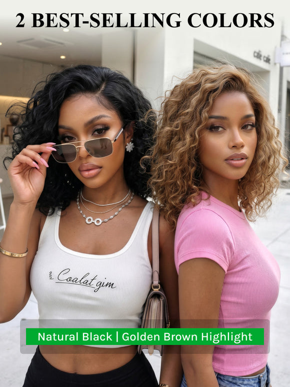 Klaiyi 6x4 Lace Closure 220% Density Put On& Go Water Wave Short Wavy Bob Wig Glueless Minimalist Lace Wig