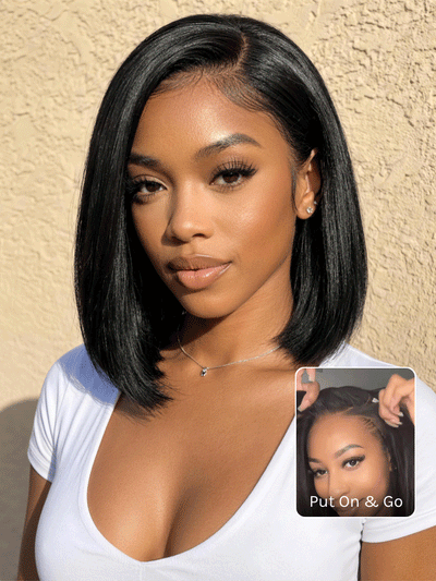 Klaiyi Light Yaki Straight Put On & Go Glueless Bob Wig 7x5 Lace Closure Wig Beginner Friendly Human Hair Wig Flash Sale
