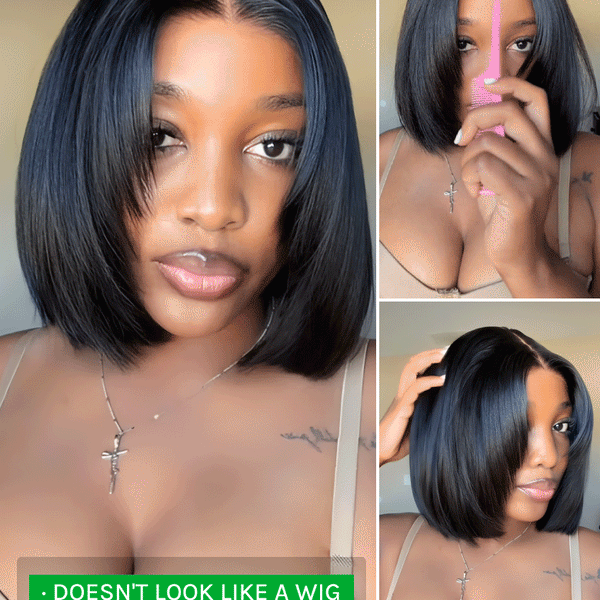 Klaiyi 7x5 No Slip Gluleless Lace Wig Yaki Straight Short  display picture 1