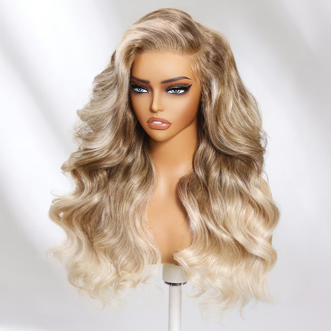 Klaiyi Blonde Balayage 13x4 Pre-Everything Lace Frontal Loose Wave Wig Blonde 613 Human Hair Wigs with Invisible Knots