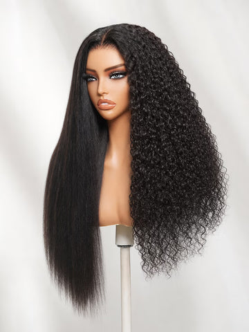 Klaiyi Wet & Curly 2 in 1 Straight to Curly Wig Dream Curls Wig 7x5 Put On And Go with Invisi Drawstring Human Hair