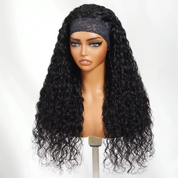 Klaiyi Hair HookFit Water Wave Headband Glueless Human Hair Wig With Invisi Drawstring