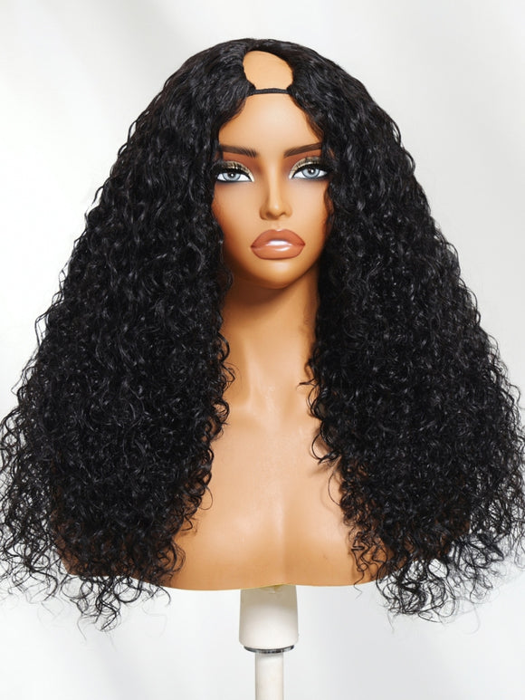 Klaiyi Hair Bouncy Water & Curly Seamless Blending Wig With Drawstring  InvisiBlend™ V part Wig 3.0 150% Density Protect Your Natural Hair Flash Sale