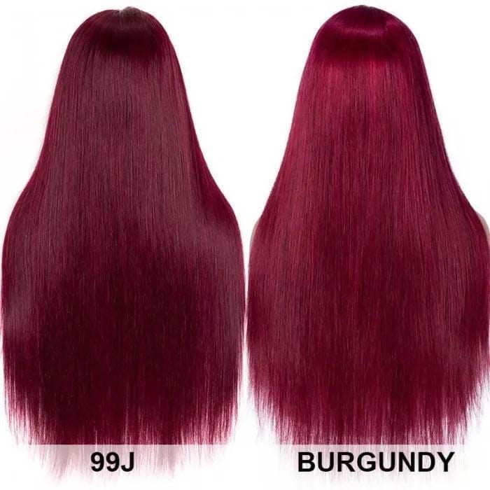 Buy 1 Get 1 Free,Code:BOGO | Klaiyi Best Precolored 99J Silk Straight Lace Part Human Hair Wigs