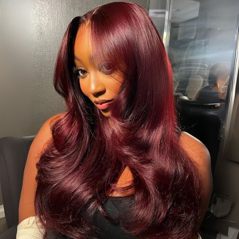 Klaiyi 7x5 And 13x4 Pre-Everything Lace Frontal Black Cherry Color Layered Cut Straight Glueless Wig Flash Sale