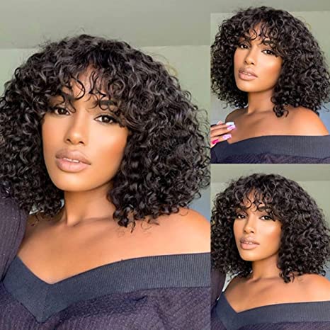 Klaiyi Hair Short Shaggy Curly Easy Install Glueless Wig With Bangs Flash Sale