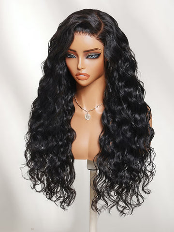 Klaiyi 7x5 No Slip™ Glueless Lace Deep Wave Human Hair Wig with Invisi Drawstring Put On & Go