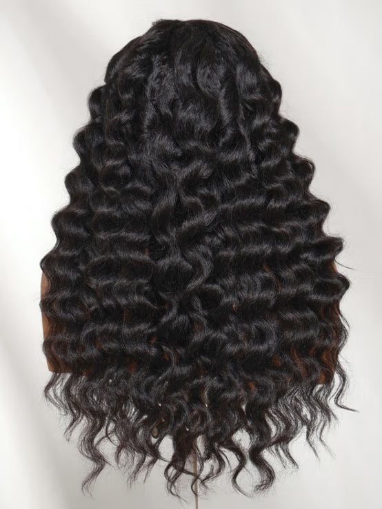 Perruque Klaiyi 13x4 HD Real Scalp, lace frontale invisible, noire naturelle, crépue et lisse, avec cordon de serrage invisible 