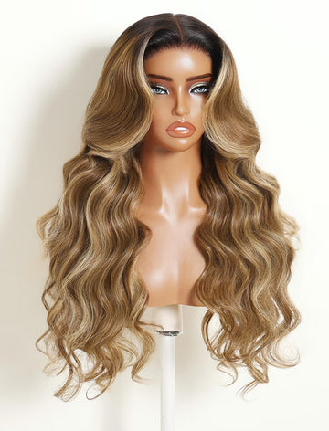 Klaiyi Honey Blonde Balayage Body Wave 7x5 Lace Glueless Human Hair Wig