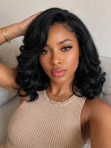 Klaiyi Layered Wavy 6×4 No Slip Cap Glueless Lace Closure Human Hair Wig 220% Density