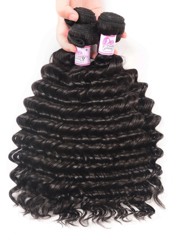 Klaiyi Virgin Hair Brazilian Deep Wave 3 Bundles With Closure 100% Human Hair Youth Series