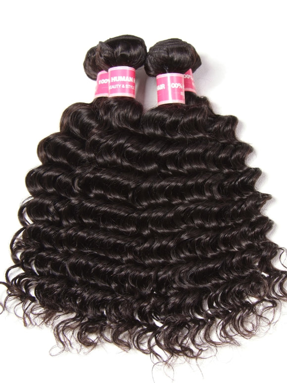 Klaiyi Virgin Hair Brazilian Deep Wave 3 Bundles With Closure 100% Human Hair Youth Series