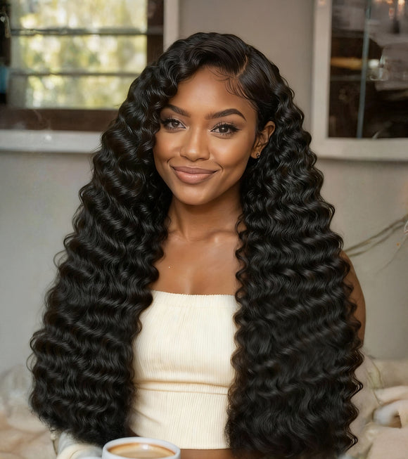 Klaiyi Virgin Hair Brazilian Deep Wave 3 Bundles With Closure 100% Human Hair Youth Series