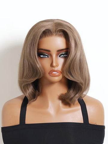 Flash Sale Klaiyi 7x5 No Slip Lace Wig Chic Smoky Beige Blonde Bob Human Hair Wig with Face Framing Layers