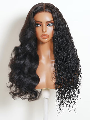 Klaiyi 2 in 1 Body Wave to Water Wave Wig 7x5 No Slip Glueless Lace Human Hair Wigs