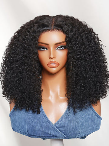 Klaiyi 7x5 No Slip Glueless Lace Closure Wig Fluffy Volume Burmese Kinky Curly Human Hair Wig