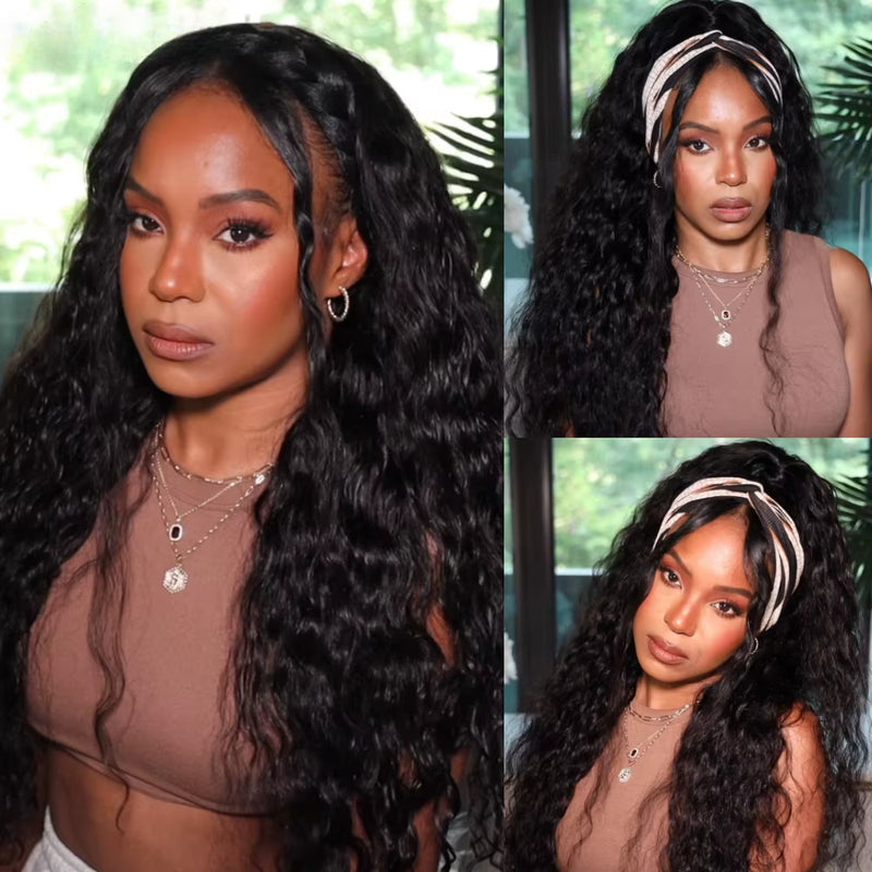 Klaiyi Water Wave 3 In 1  Flip Over 3/4 Half Wig with Flexi-Fit Drawstring Beginner Friendly Wig Flash Sale