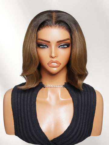 Flash Sale Klaiyi 7x5 Glueless Ombre Chestnut Brown Bob Human Hair Wig with Face-Framing Layers Put On & Go 90s Blowout