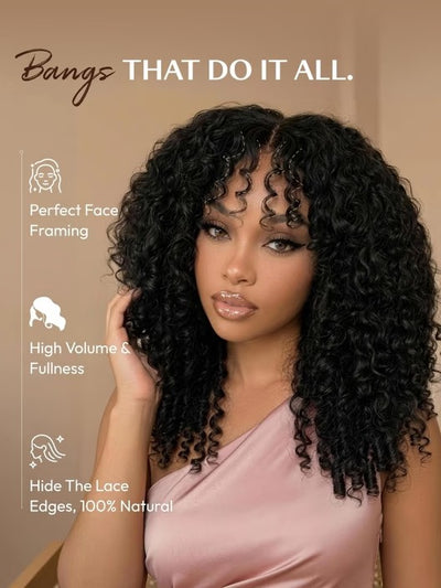 Klaiyi 7x5 Bye Bye Knots Curly Hair with Finger Coil Ends Put on and Go Glueless Human Hair Wig