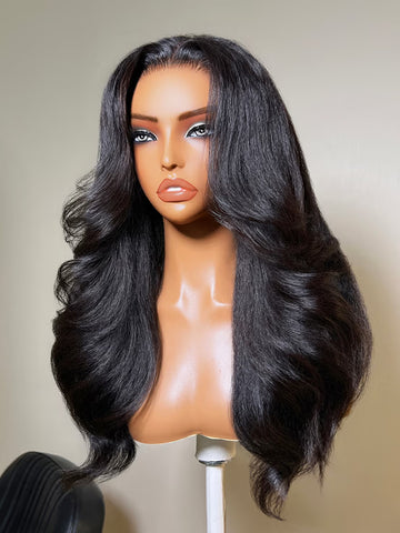 Klaiyi Yaki Recta Póntelo y Ve Pelucas de Encaje Sin Pegamento 7x5 Bye Bye Nudos Peluca de Cabello Humano
