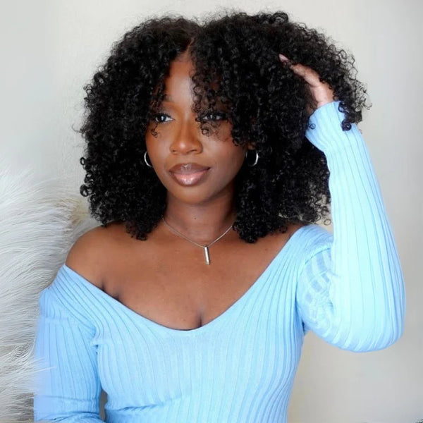 Klaiyi Afro Curly Maxreal 2x4 Lace Part Half Wig Put On and Go Kinky Curly Human Hair Wigs with Invisi Drawstring Flash Sale Wig
