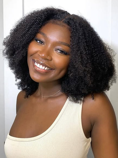Perruque Klaiyi Afro Curly Maxreal 2x4 Lace Part Half Wig, cheveux humains bouclés crépus avec cordon de serrage invisible, vente flash réservée aux membres VIP.
