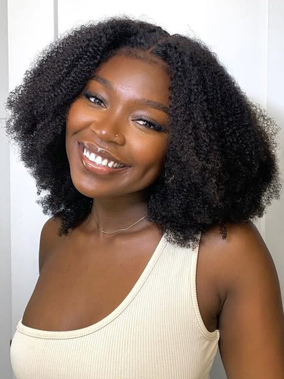 24"=$89 | Afro Curly Maxreal 2x4 Lace Part Half Wig Put On and Go Kinky Curly Human Hair Wigs with Invisi Drawstring VIP Member Wig