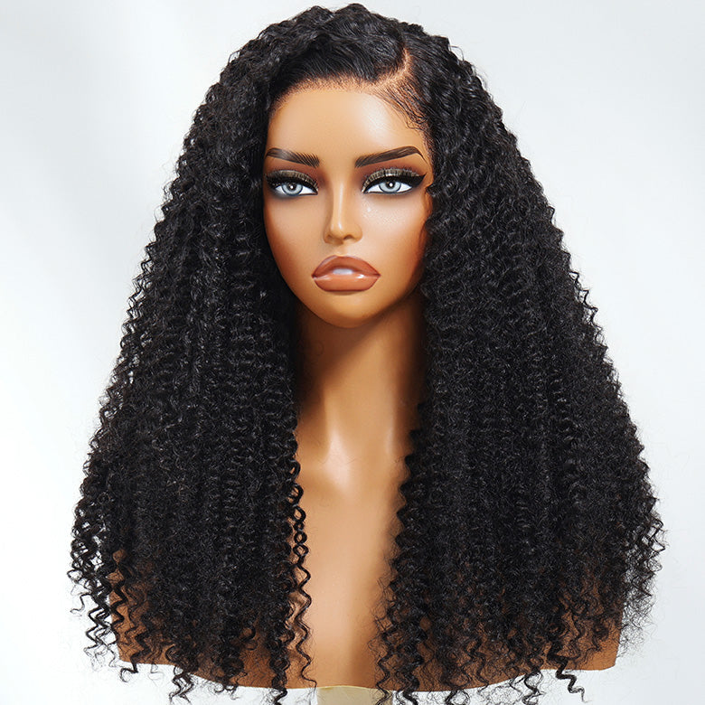Klaiyi 7x5 Bye Bye Knots Soft Kinky Curly Human Hair Wig with Invisi-Drawstring