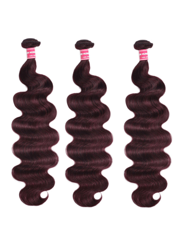 Flash Sale Klaiyi Body Wave Black Cherry Burgundy 3 Bundles With 4x4 Lace Closure 100% Human Hair