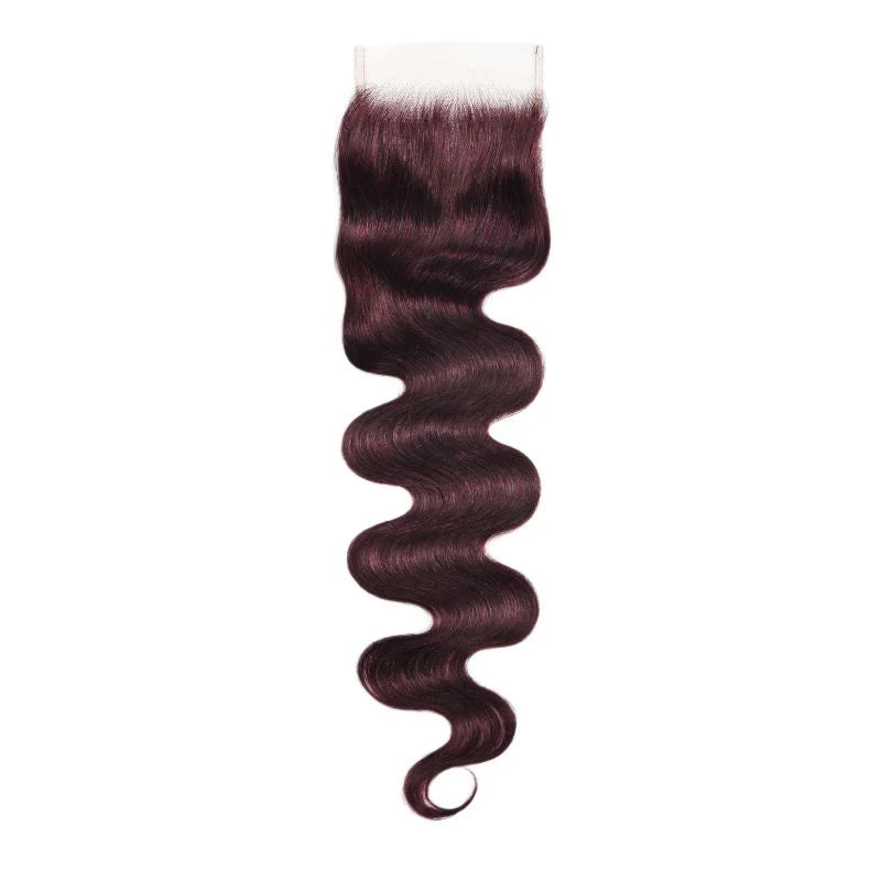 Flash Sale Klaiyi Body Wave Black Cherry Burgundy 3 Bundles With 4x4 Lace Closure 100% Human Hair