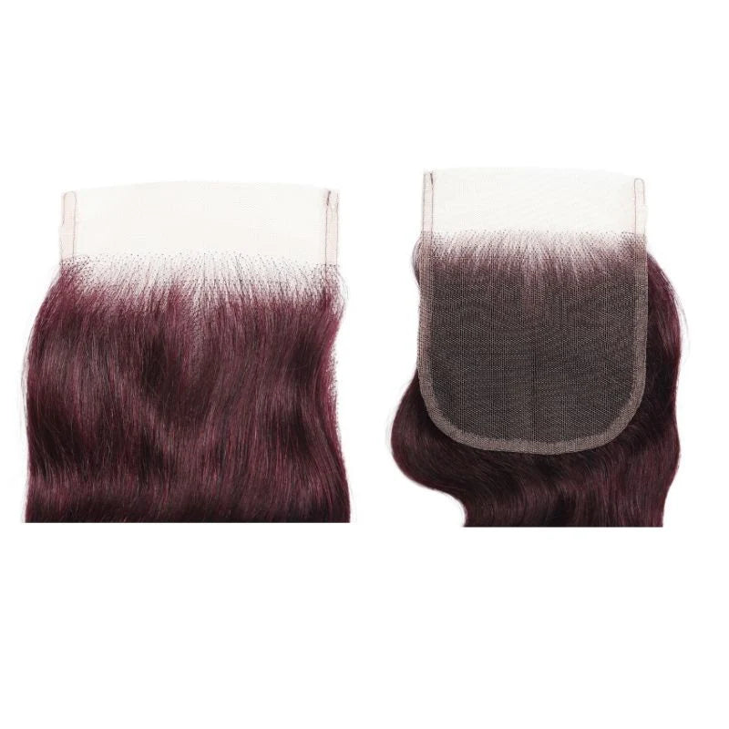 Flash Sale Klaiyi Body Wave Black Cherry Burgundy 3 Bundles With 4x4 Lace Closure 100% Human Hair