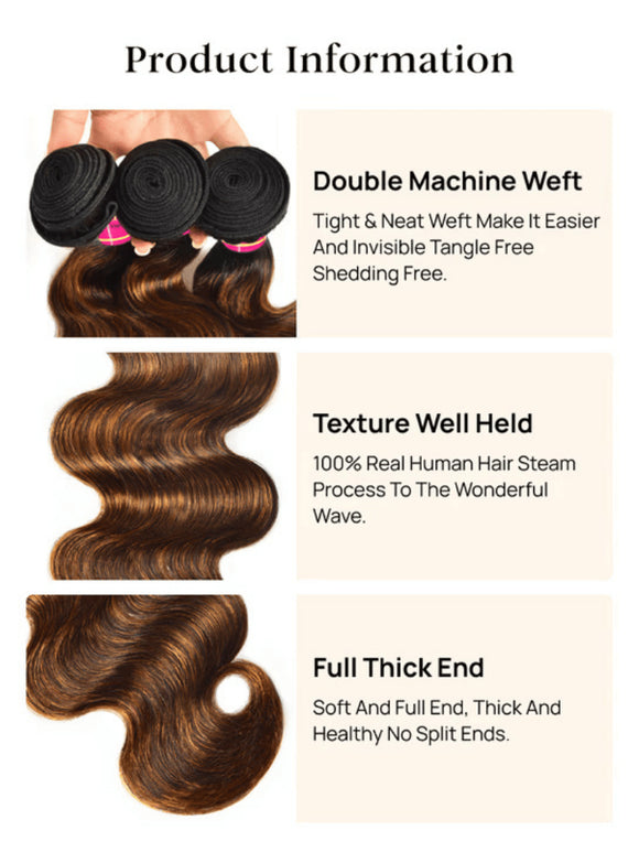 Klaiyi Brown Balayage #1b/30, mèches ondulées, cheveux humains vierges, offre éclair 