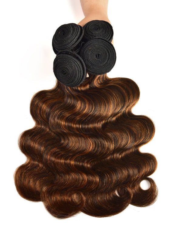 Flash Sale Klaiyi Brown Balayage #1b/30 Highlight Color Body Wave 3 Bundles With 13x4 HD Lace Frontal Human Virgin Hair Deal