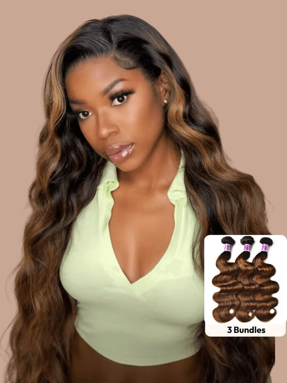 Klaiyi Brown Balayage #1b/30, mèches ondulées, cheveux humains vierges, offre éclair 